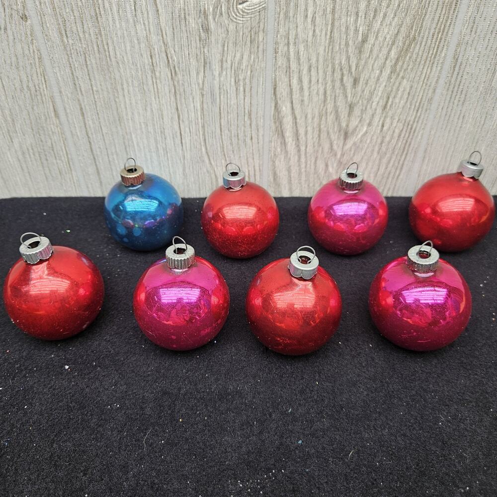 Vintage 2" Mixed Lot of 8 Glass Christmas Ornaments Shiny Brite Rauch‎ MCM Retro